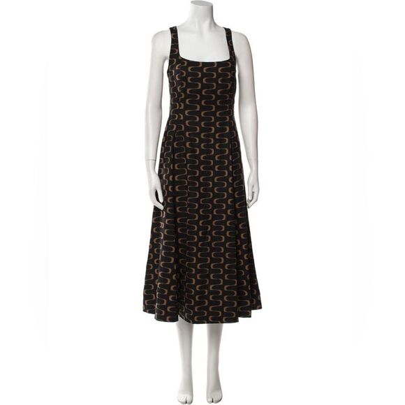 NWT CHRISTIAN LACROIX black brown Sleeveless A-Line midi linen blend dress sz 8 - Picture 1 of 9